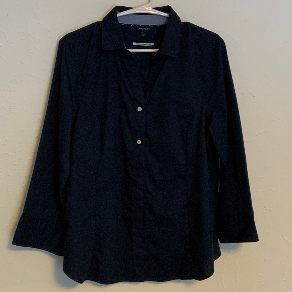 Nautica Women's Dark Blue Button Down Shirt